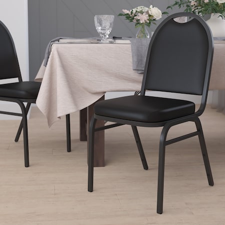 Flash Furniture Black Vinyl Stack Chair with Black Metal Frame NG-ZG10006-BK-BK-GG